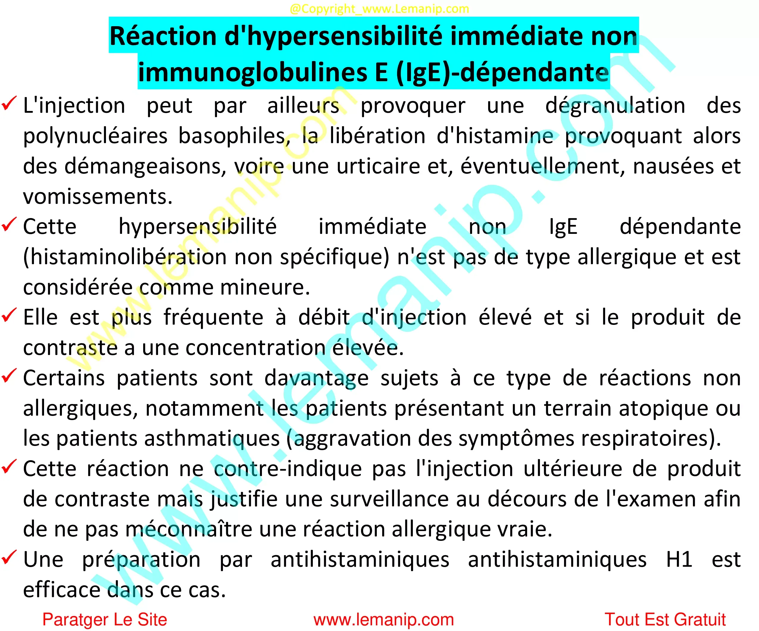 Réaction d'hypersensibilité immédiate non immunoglobulines E (IgE)-dépendante