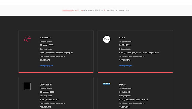 Cara mudah mengecek kebocoran data di Internet dengan email atau nomor hp