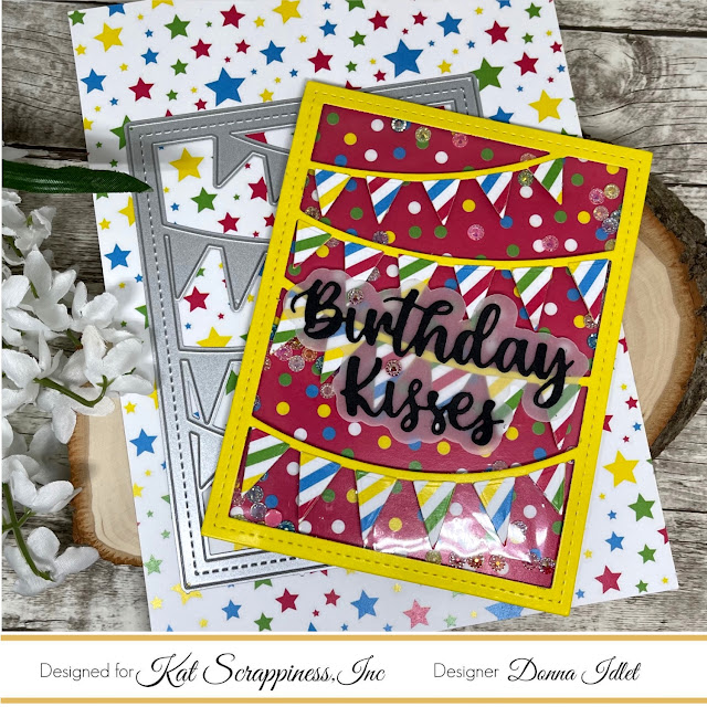 Donna Idlet - Kat Scrappiness Birthday Release, Birthday Essentials Paper Pad, Birthday Essentials Die Set, Happy Birthday with shadow die, Birthday Kisses with shadow die, shaker card