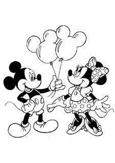 Mickey and Minnie mouse with balloons coloring page