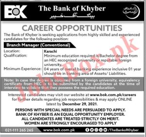 Bank of Khyber jobs – Apply online via bok.com.pk