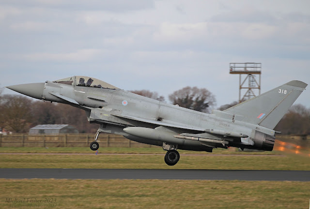 ZK318/318 Typhoon FGR.4 RAF re-heat take off at RAF Coningsby