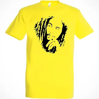 T-shirt jaune personnalisé Bob Marley disponible en ligne et dans votre boutique de Montpellier.