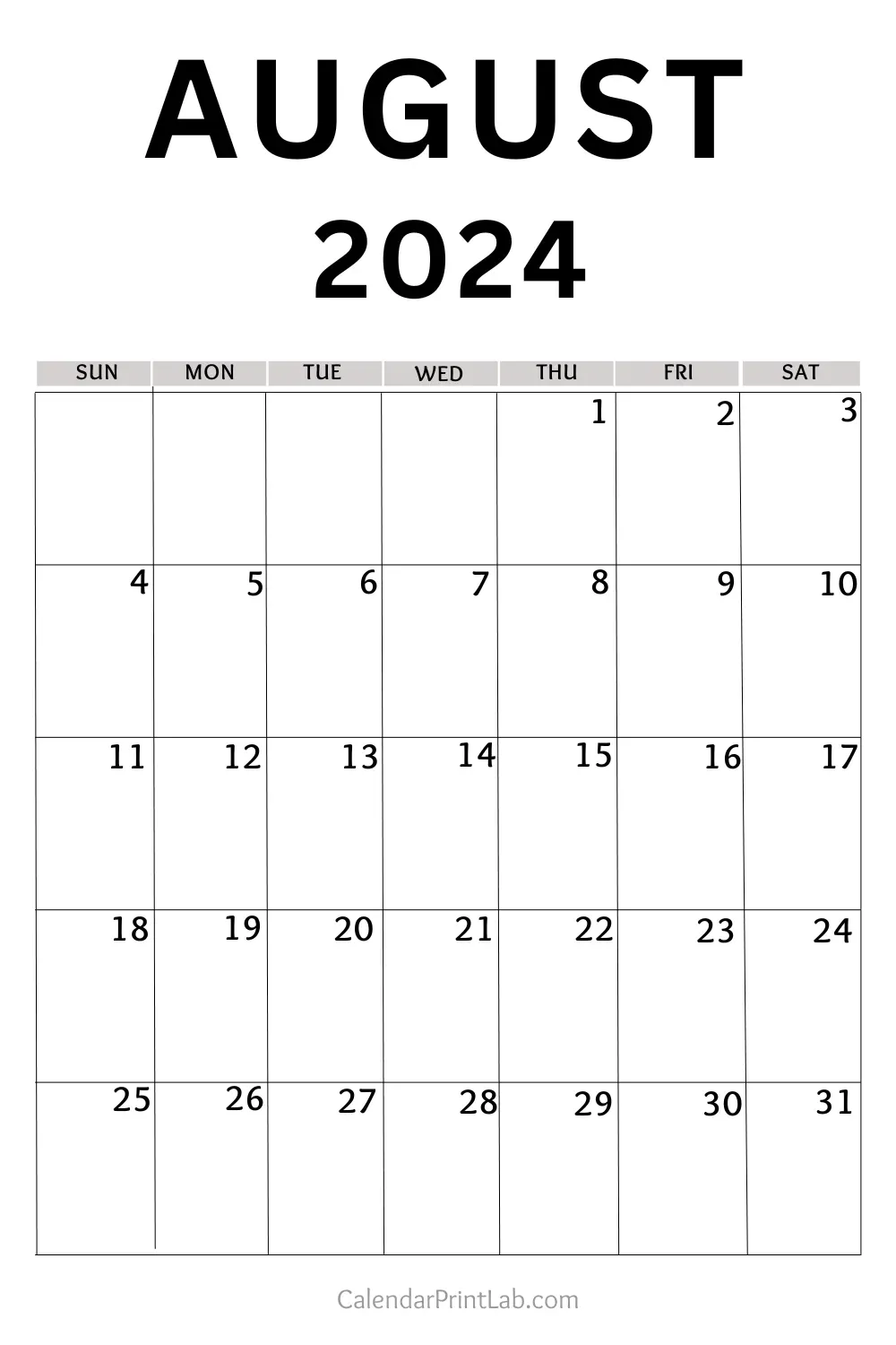 August 2024 Vertical Calendar Printable