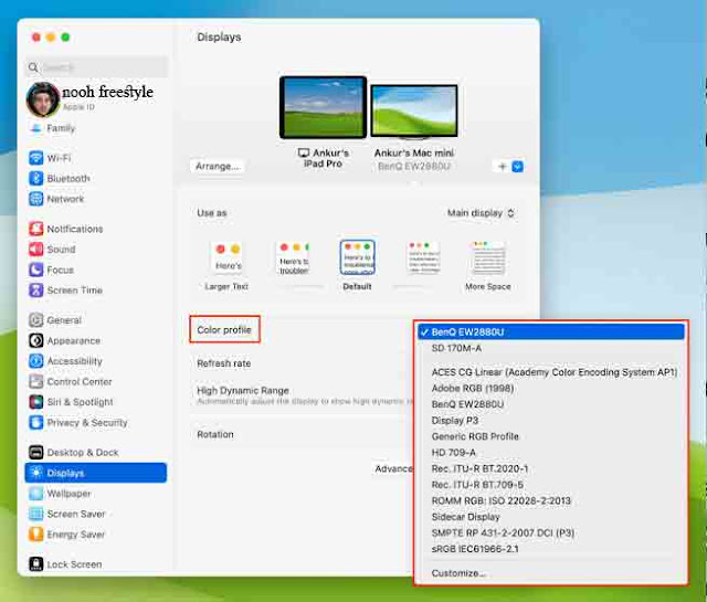 إعداد ملف تعريف اللون في إعدادات شاشة Mac