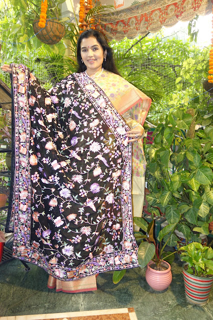 Hand embroidered Parsi Gara dupattas