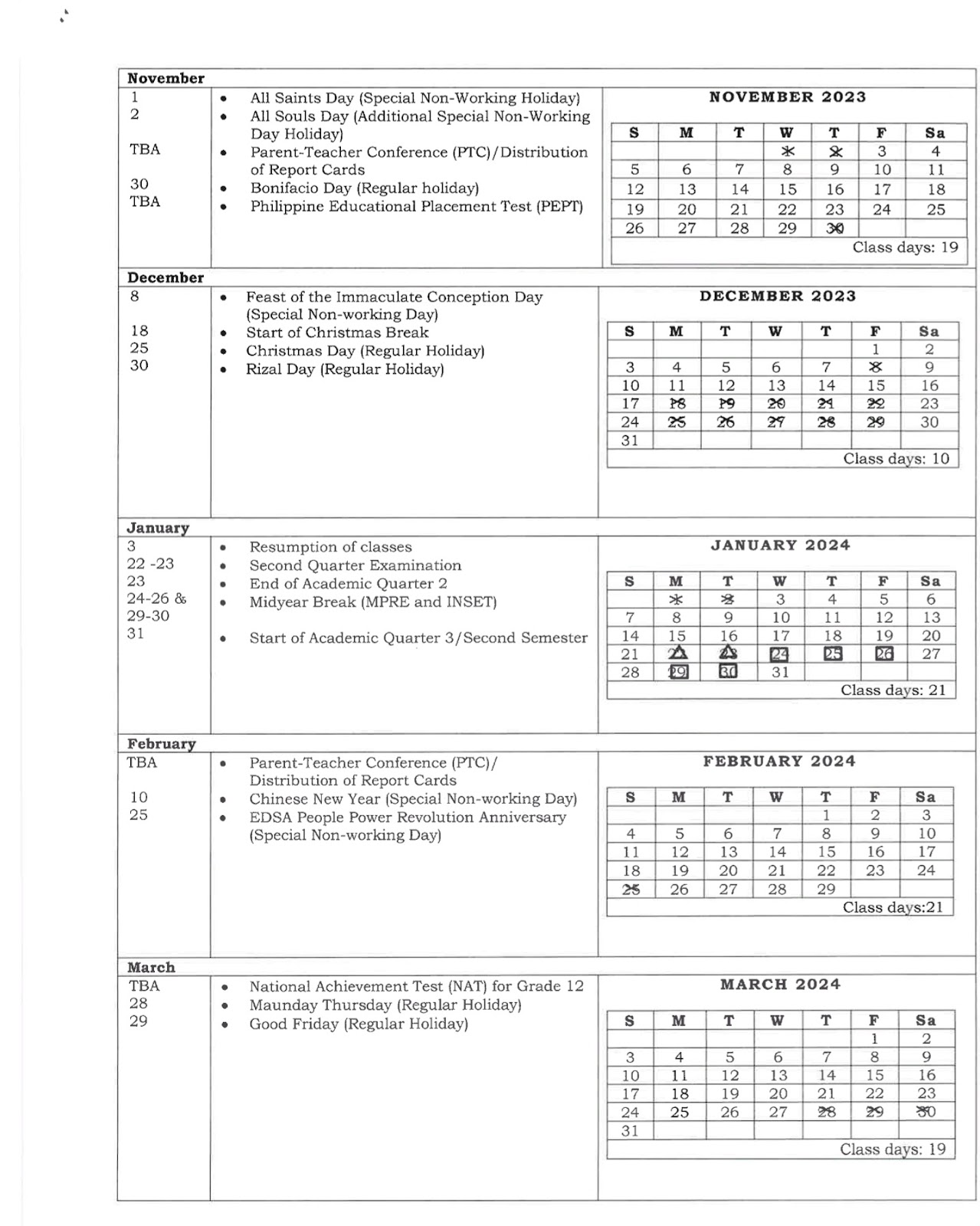 Deped School Calendar and Activities for the School Year (SY) 20232024