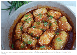 Resep Makanan Sawi Gulung Isi Daging Ayam dan Ikan Tuna, Simak Cara Pembuatannya