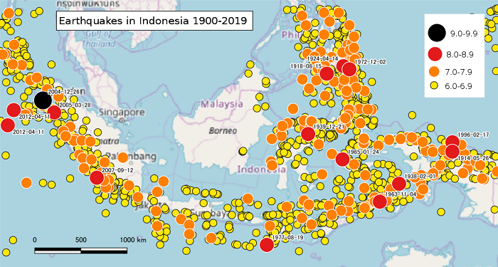 Earthquake Activities in Indonesia from 1900-2019