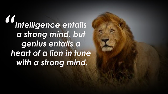 Intelligence entails a strong mind, but genius entails a heart of a lion in tune with a strong mind.