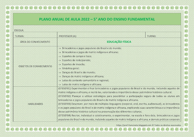 PLANEJAMENTO ANUAL 5º ANO ALINHADO À BNCC