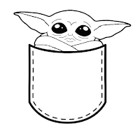 Baby Yoda in a pocket coloring page