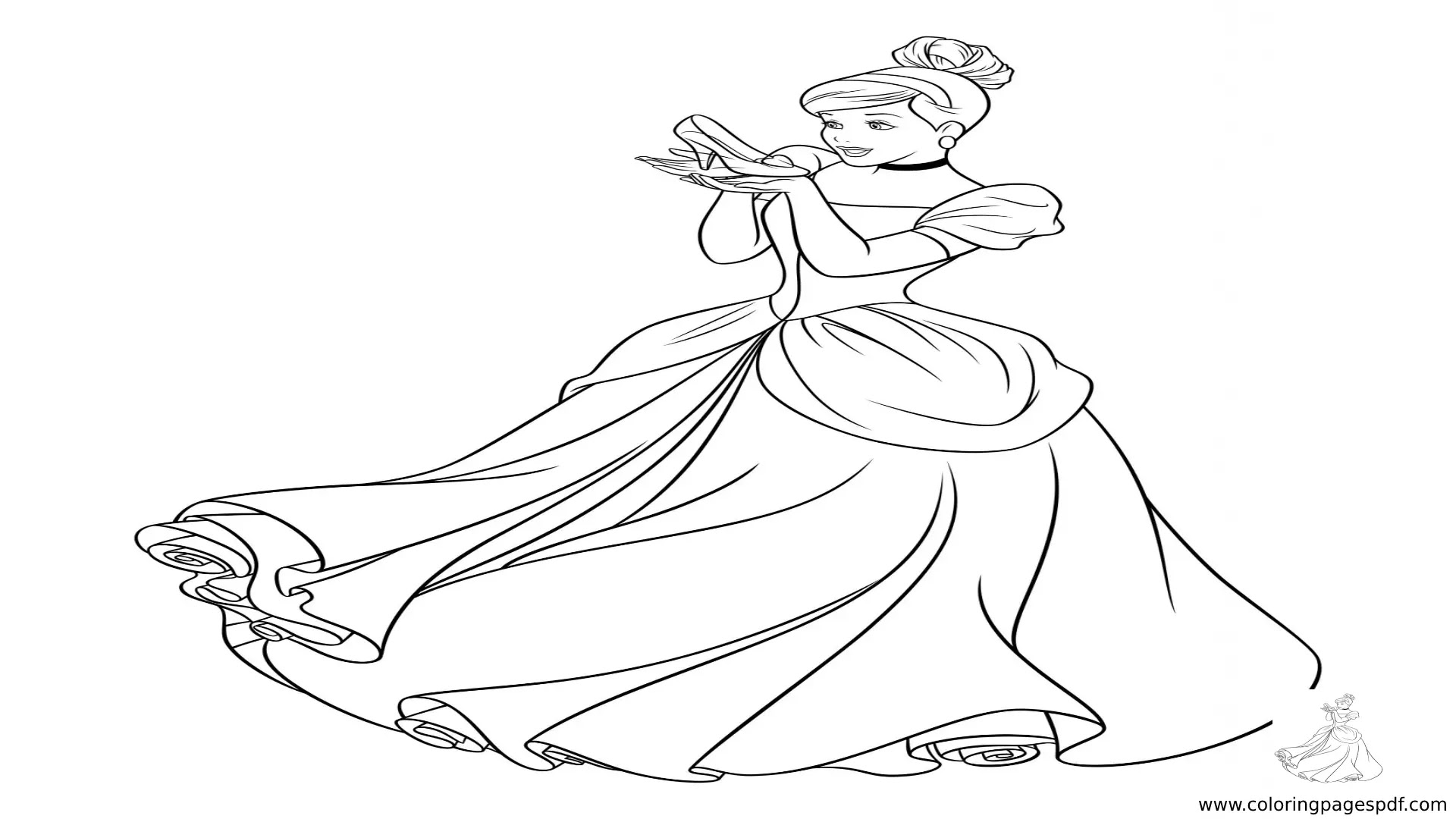 Coloring Pages Of Cinderella Holding The Glass Slipper