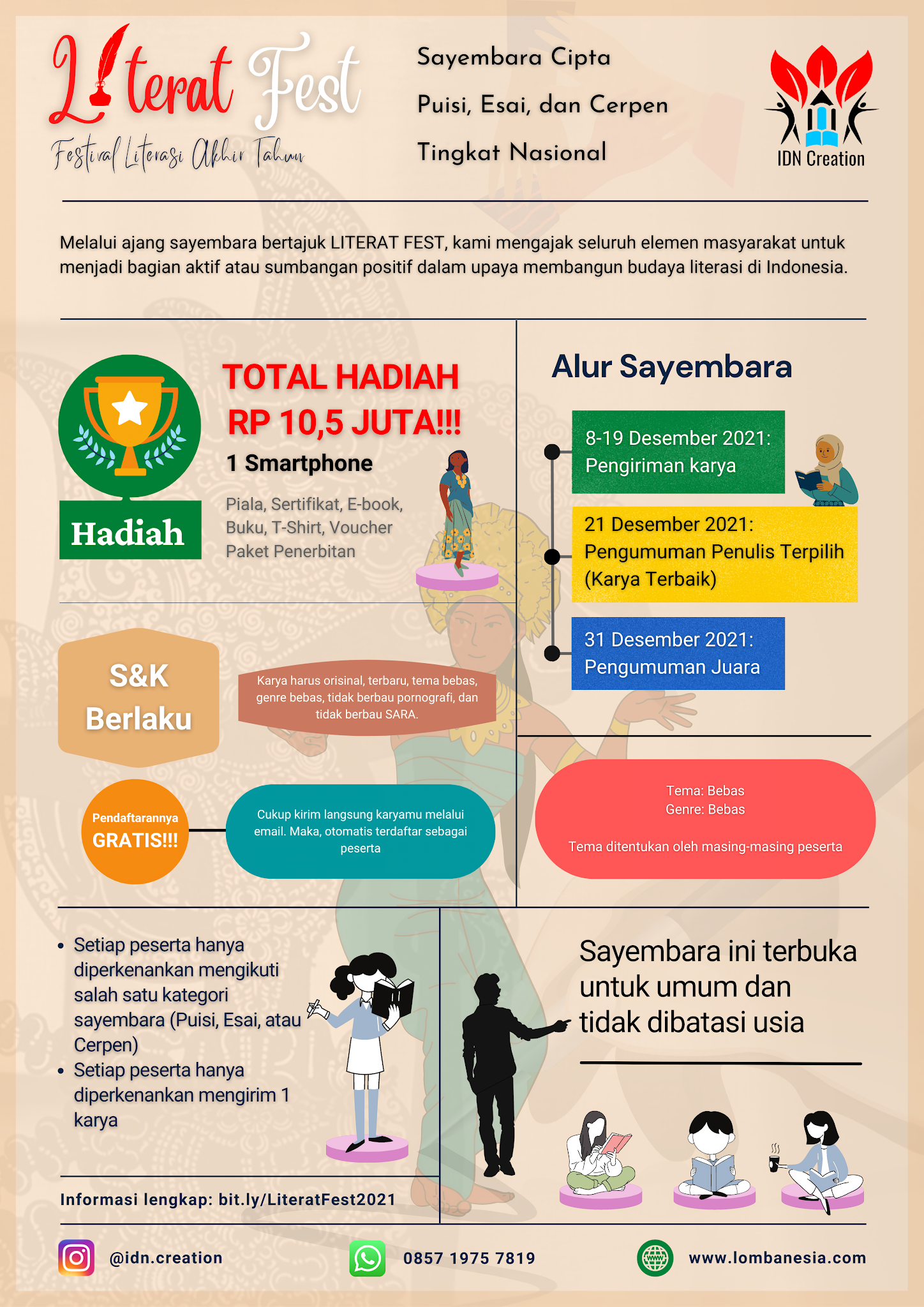 Lomba Menulis Puisi, Esai, dan Cerpen Berhadiah Total 10,5 Juta