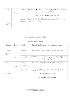 نموذج مذكرة يومية باللغة الفرنسية مملوءة للفترة من 01 الى 09 أكتوبر2021