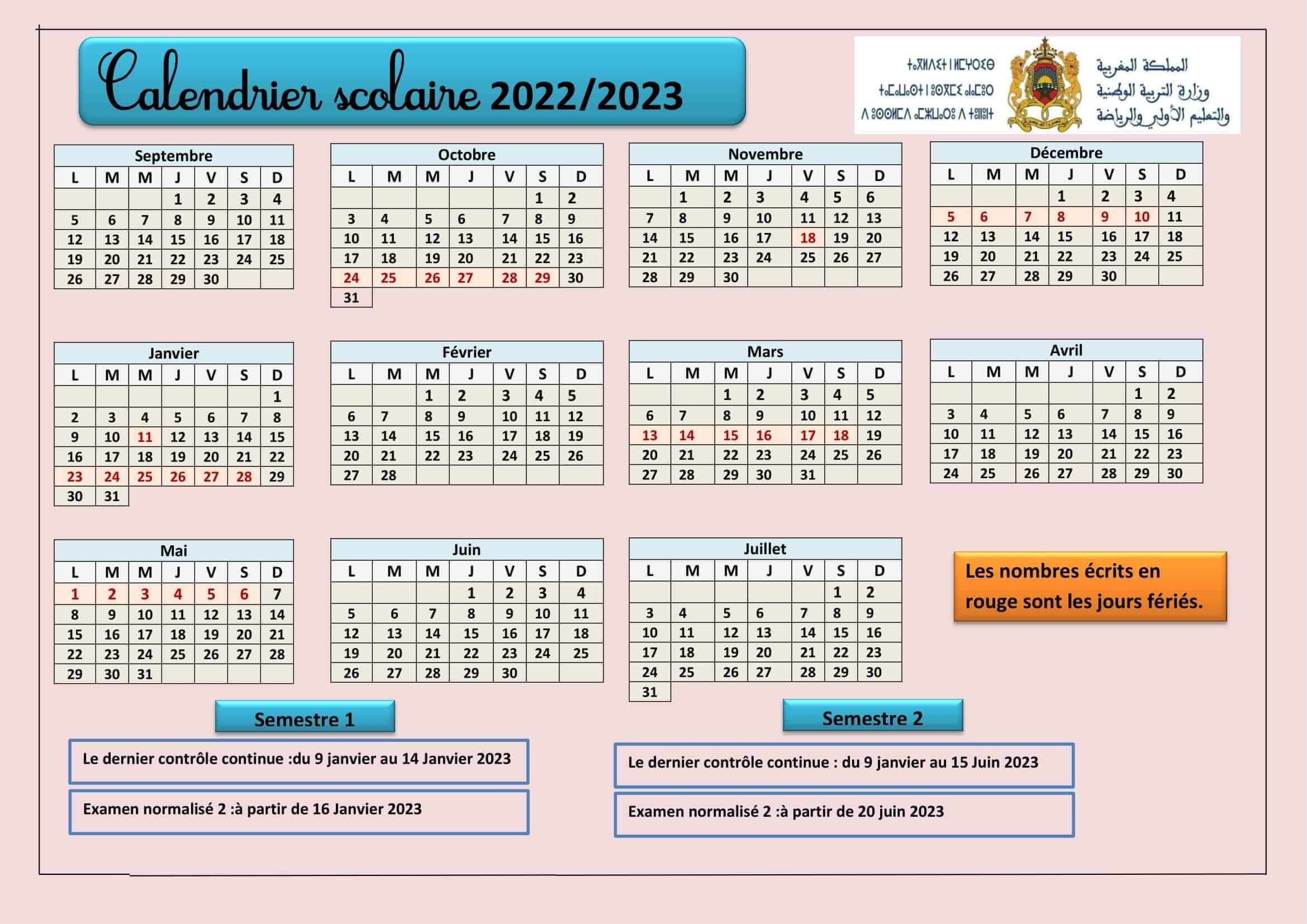 calendrier scolaire 2022 2023 pdf