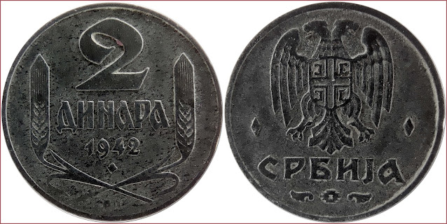 2 dinara (динара), 1942: Serbia (German occupation)