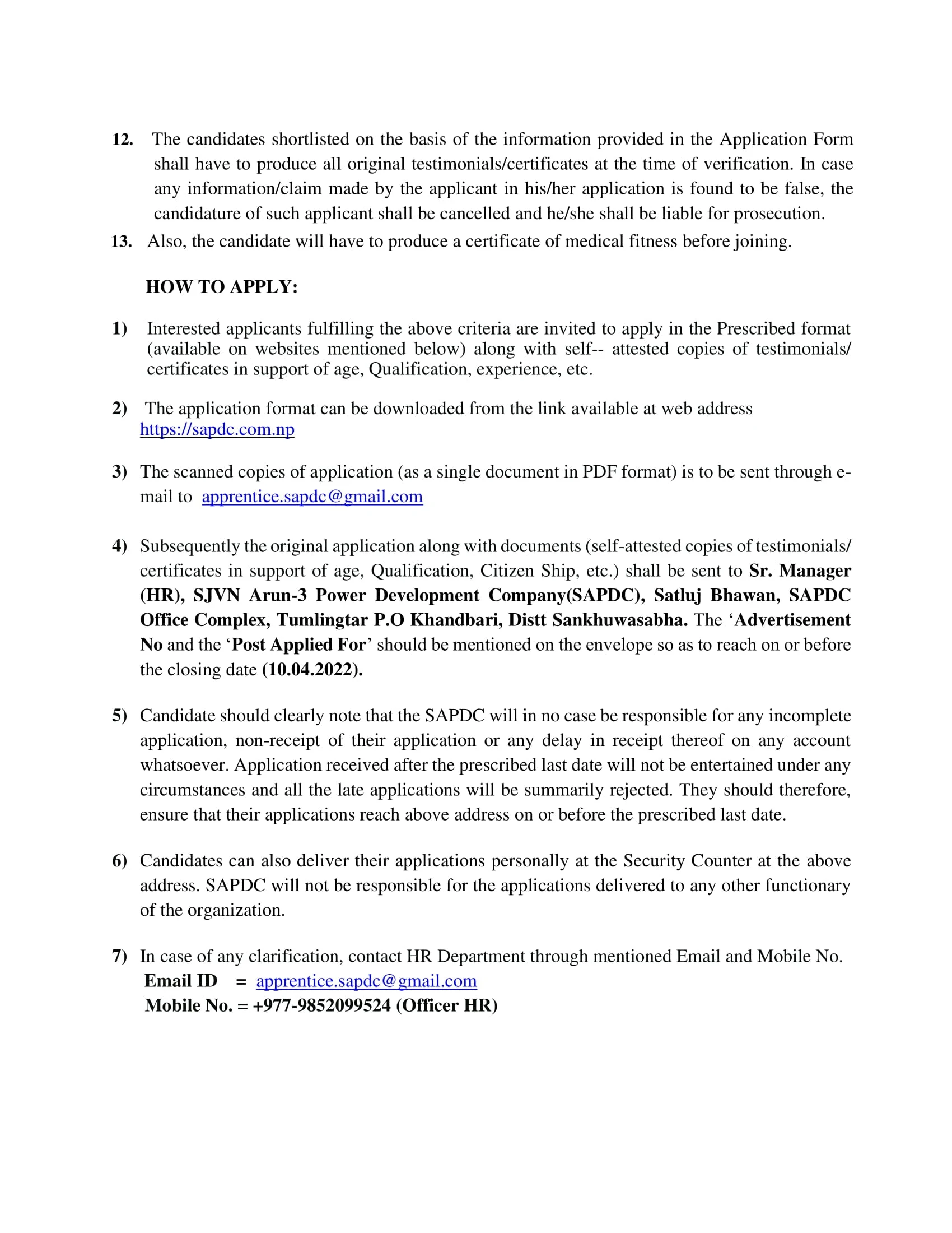 SJVN Arun-3 Power Development Company Vacancy for Various Post