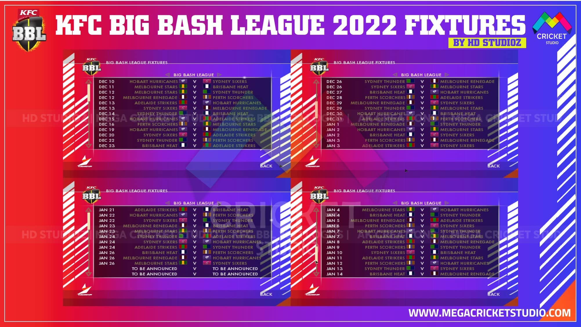 KFC BBL 2022 Fixtures for EA Sports Cricket 07