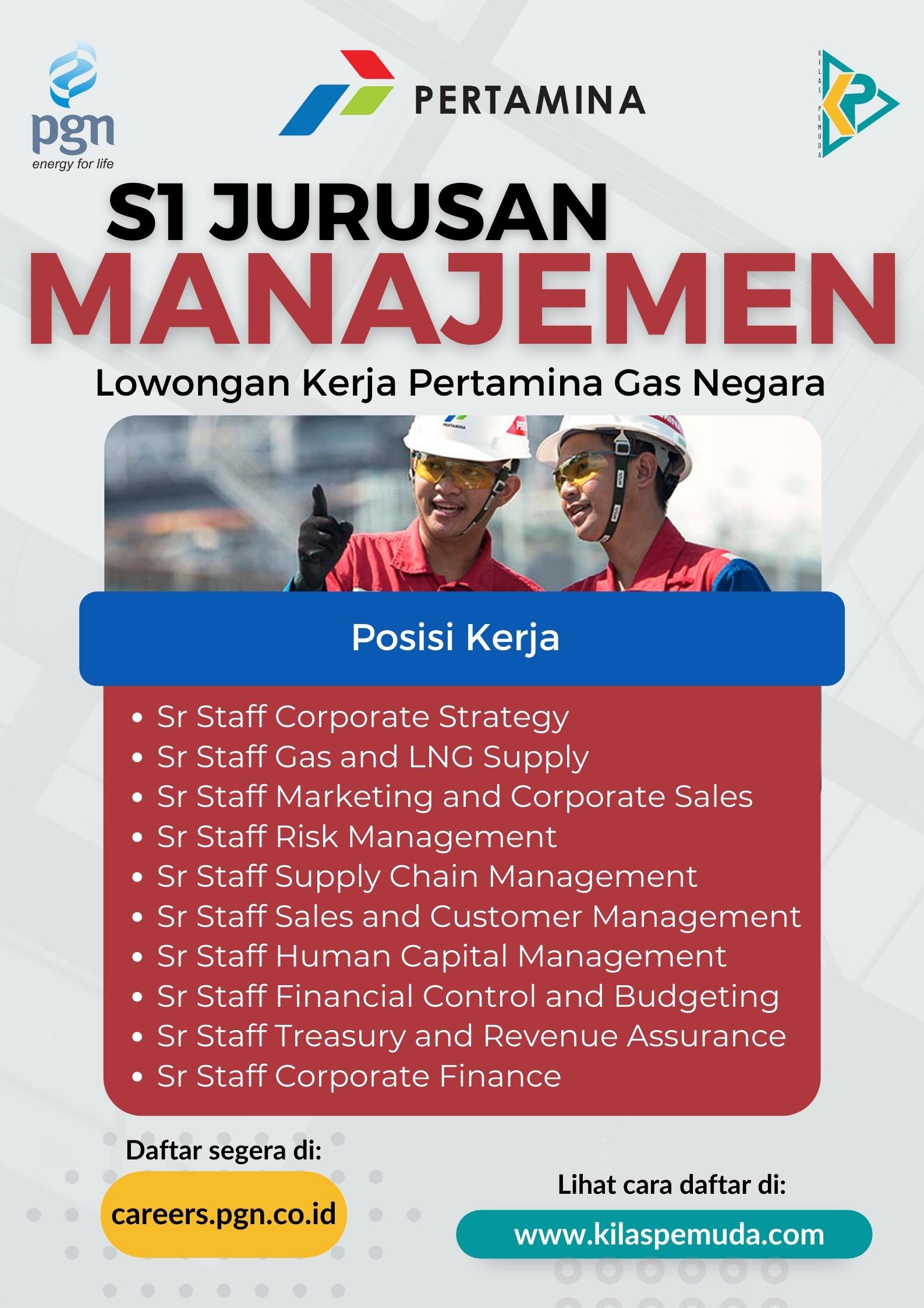 lowongan pgn S1 jurusan manajemen