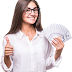 Cheerful Female with US Dollar Notes Transparent Image 