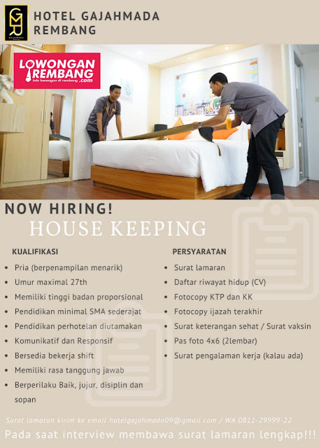 Lowongan Kerja House Keeping Hotel Gajah Mada Rembang