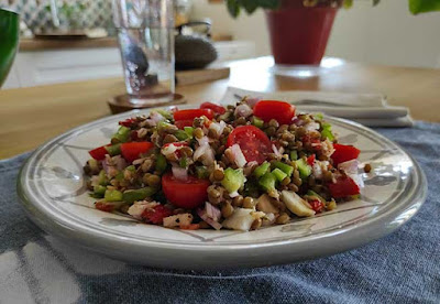 Ensalada de lentejas con pipirrana y atún. Dietnattule. Marisol San Juan