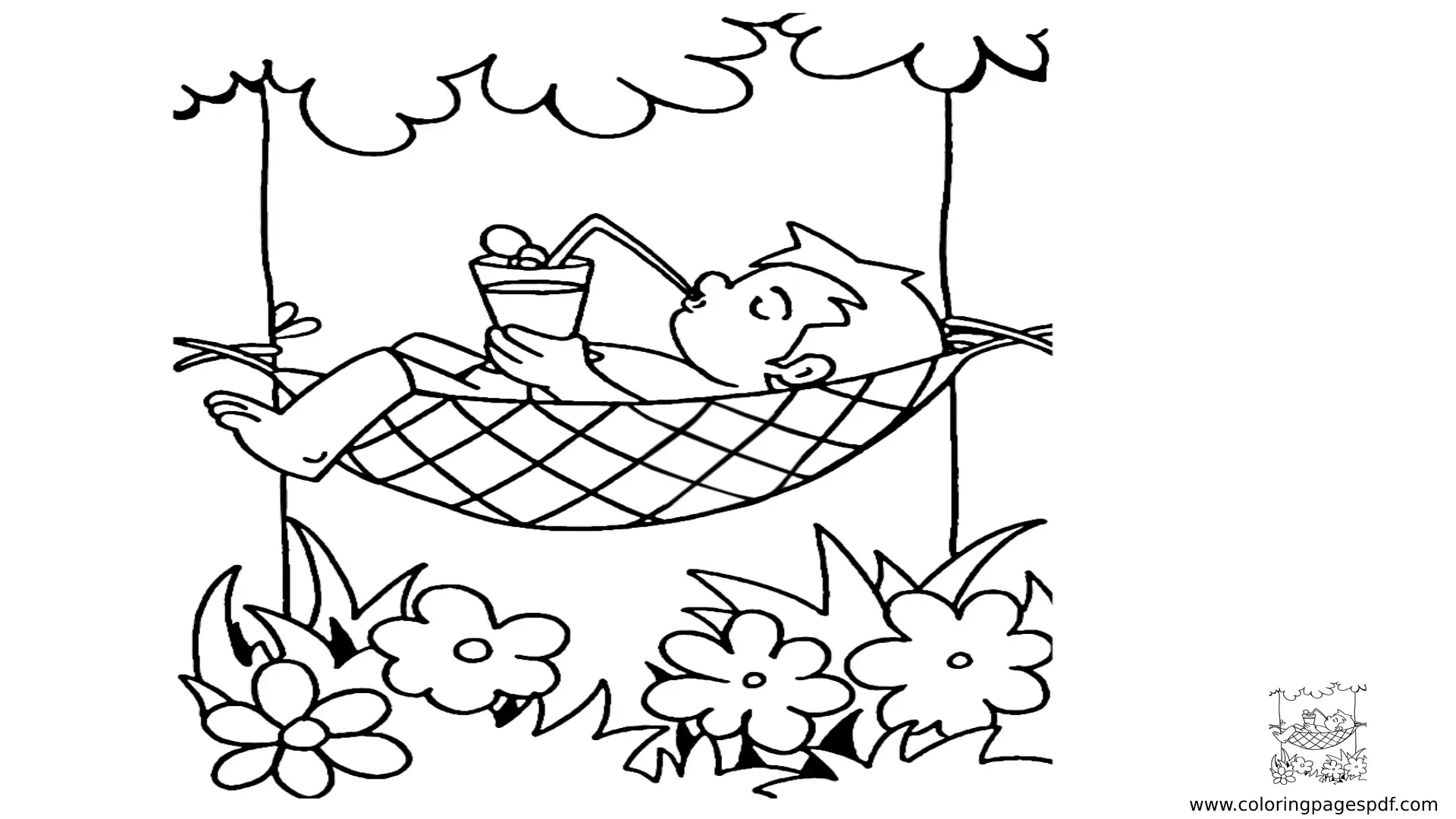 Coloring Pages Of A Boy Drinking Juice On A Swing