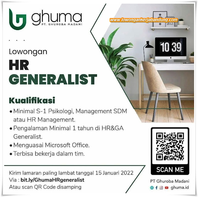 Loker Bandung HR Generalist Ghuma (PT Ghuroba Madani)