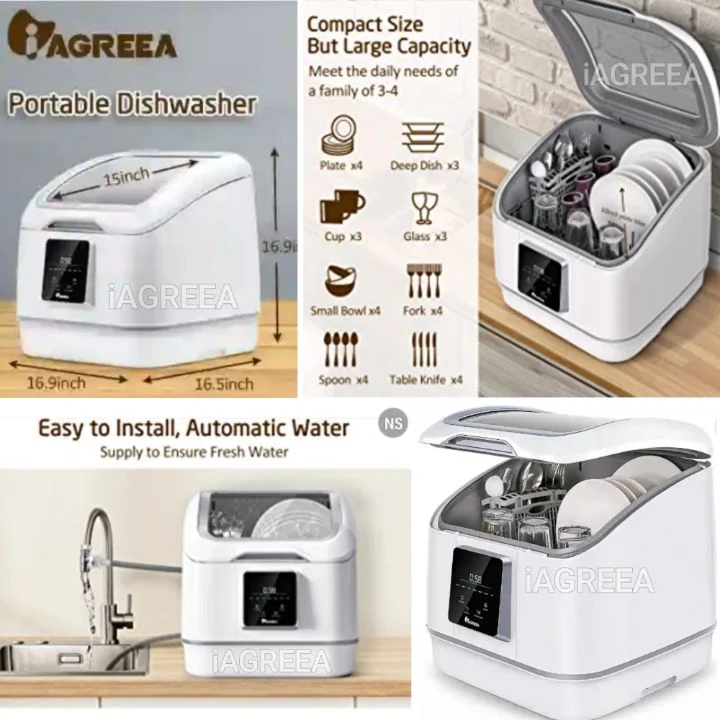 IA-DW01 Dishwasher by IAGREEA: 950W Tableware Dish Washing Machine with Visible Window, LED Touch Control, Automatic Water Supply, Anti-Leak