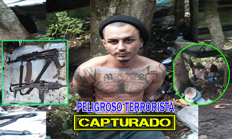 El Salvador: Capturan a peligroso terrorista de la MS escondido como rata con 1 Fusil AK47, una UZI, Municiones y Cargadores