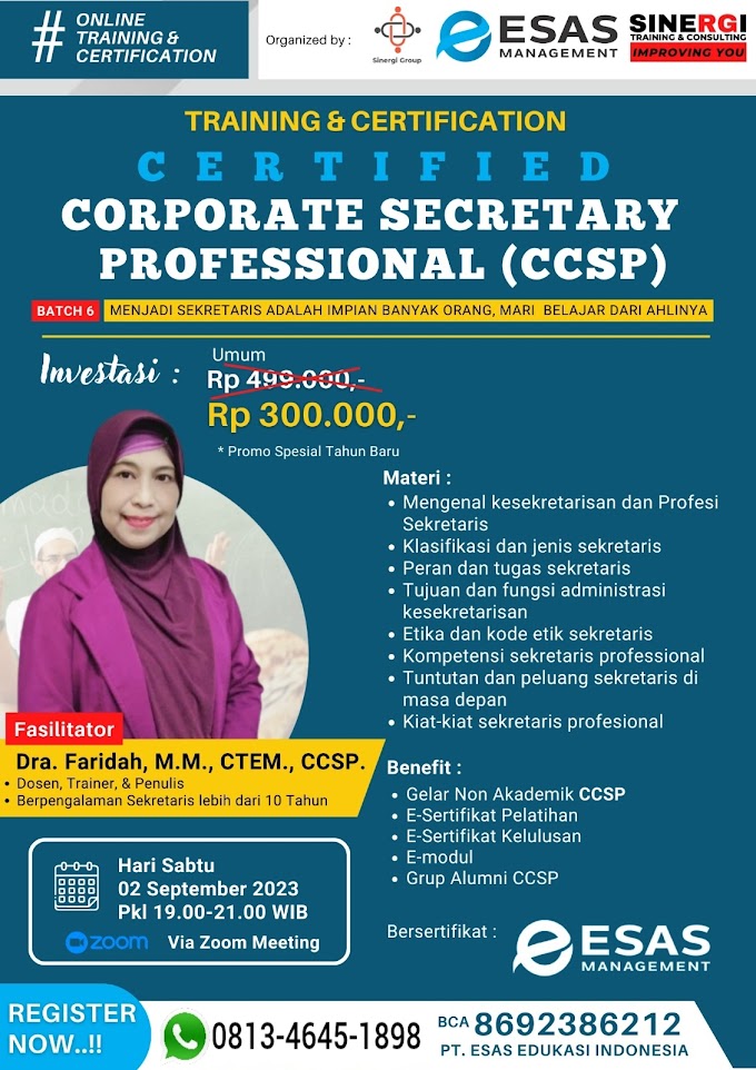 WA.0813-4645-1898 |  Certified Corporate Secretary Professional (CCSP) 2 September 2023