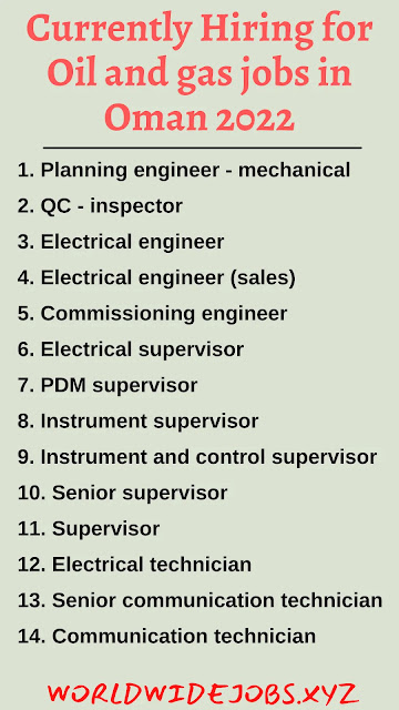 Currently Hiring for Oil and gas jobs in Oman 2022