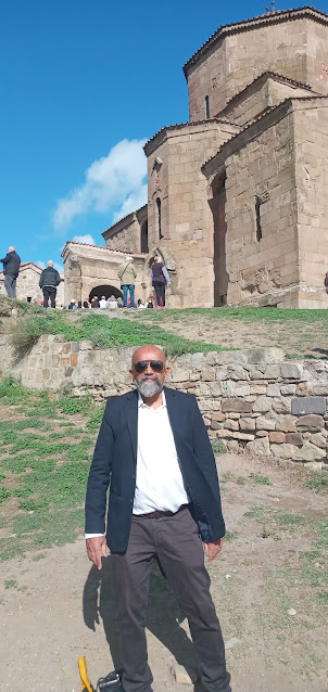 On windy Mount Jvari at Jvari Monastery.