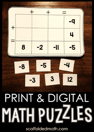 This past week I started making some math puzzles that come print and digital form. The digital versions are drag-and-drop in GOOGLE Slides. In this post I want to show you the math puzzles that cover adding fractions, adding 2-digit decimals and adding integers. These fun math puzzles make for engaging classwork, station activities, partner work and review.