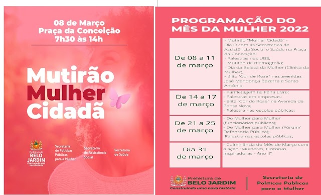 MÊS DA MULHER SERÁ MARCADO POR DIVERSAS ATIVIDADES VOLTADAS AO PÚBLICO FEMININO EM BELO JARDIM