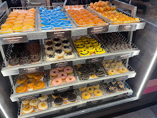 The different donuts at Dunkin' Donuts.