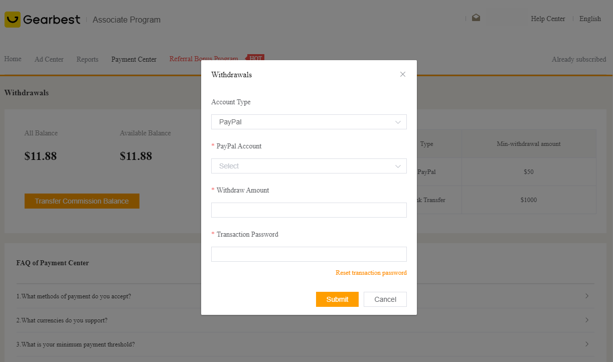 GearBest Withdraw Your Profits