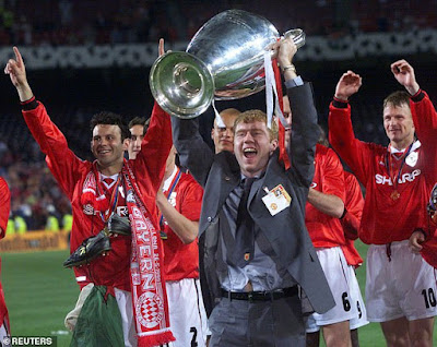 Paul Scholes celebrated the 1999 Champions League despite missing out through suspension