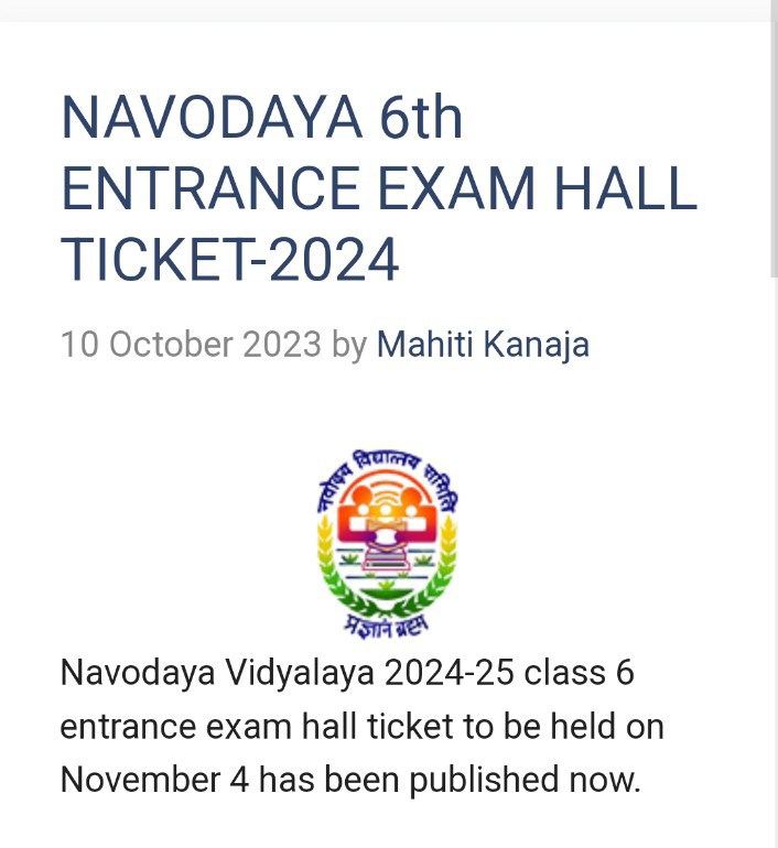 2022 Navodaya Vidyalaya Samiti 6th Class Entrance Test: Stage 2 Admit Card Released Now. To Download Admit Card