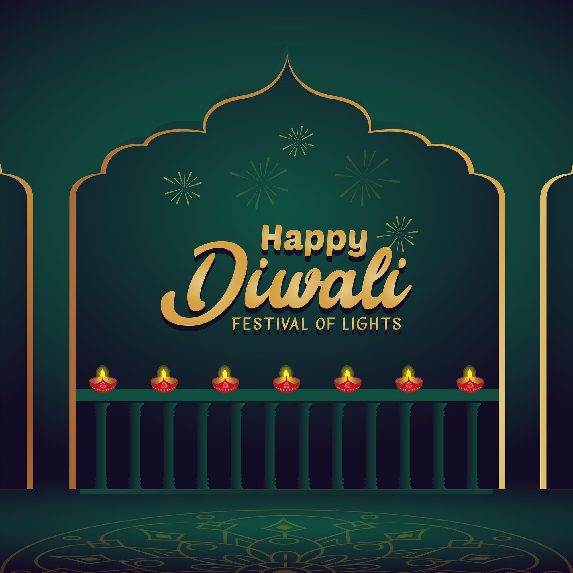 Luxury Diwali greetings with decorative vector illustration for free download