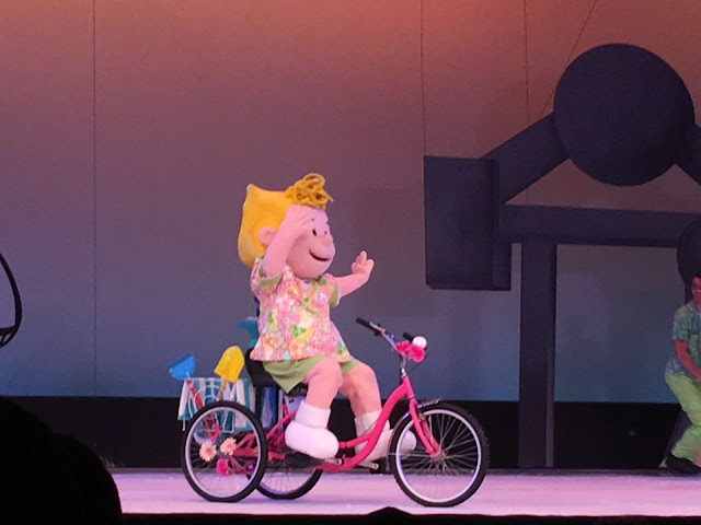 Sally Riding a Bike Peanuts Stage Show Knott's Berry Farm