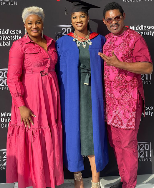 “Triple triple” – Omotola Jalade overjoyed after celebrating husband’s birthday, marriage anniversary and daughter’s graduation on same day (Photos)