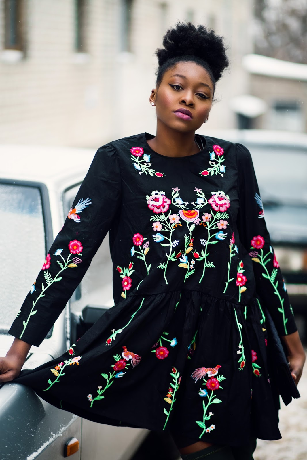 UK Fashion blogger wearing a Floral Embroidered dress