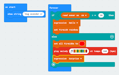 makecode for microbit for the hug 2 avoider