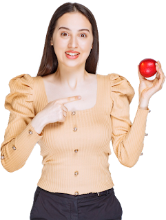 Female Model Pointing Red Apple Transparent Image
