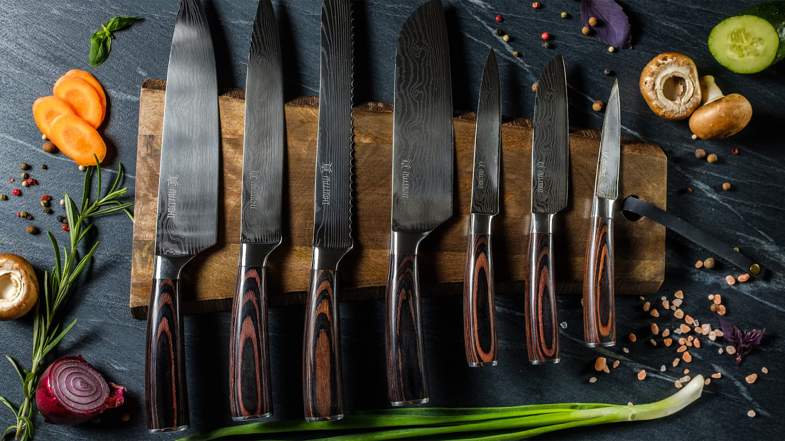Knife set with block and sharpener