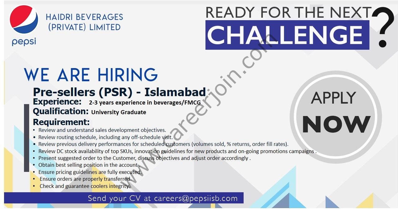 Careers@pepsiisb.com - Pepsi Company Jobs 2021 in Pakistan
