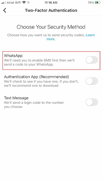 WhatsApp Two Factor