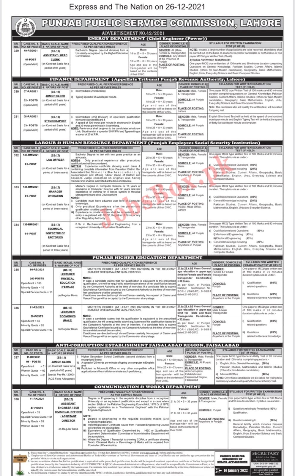 PPSC Jobs 2022 for Lecturers Online Applications || PPSC Educators Jobs 2022 Apply Online